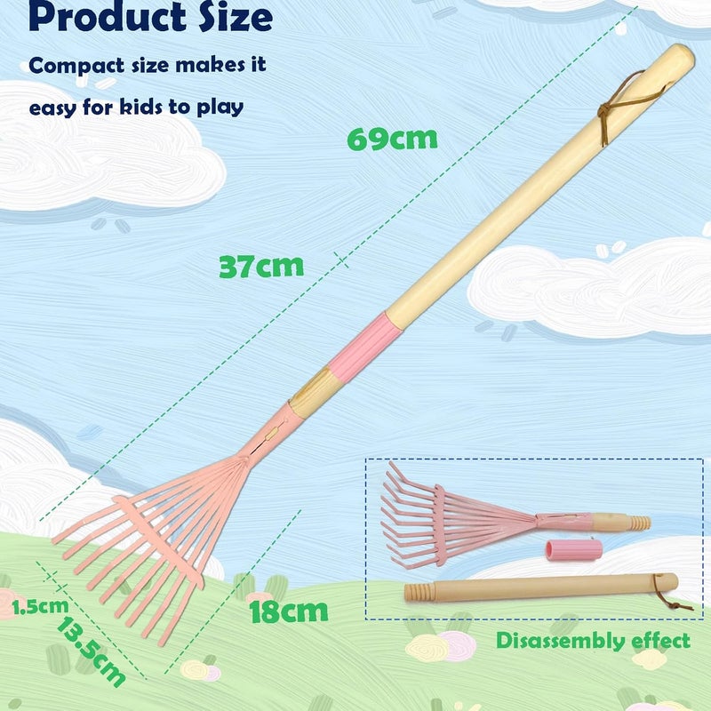 Xifando Kids Leaf Rake-Small Wooden Handle Leaf Rake with Metal Tines, 27inches /69cm Length, for Kids Enjoy Garden Cleaning Activities (Pink) - Image 3